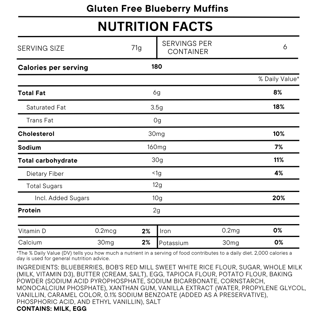 Gluten Free Blueberry Muffins - 6 Pack