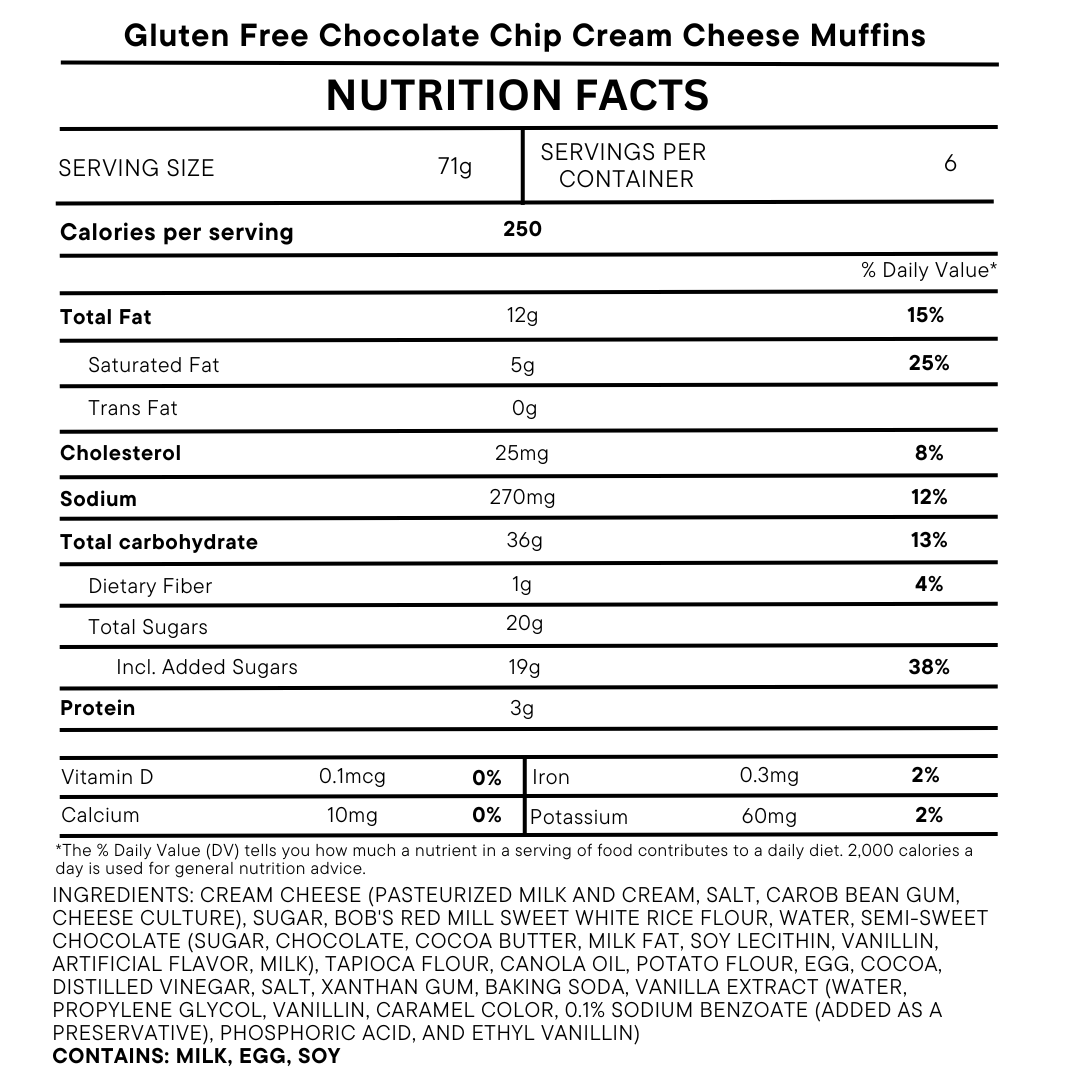 Gluten Free Chocolate Chip Cream Cheese Muffins - 6 Pack
