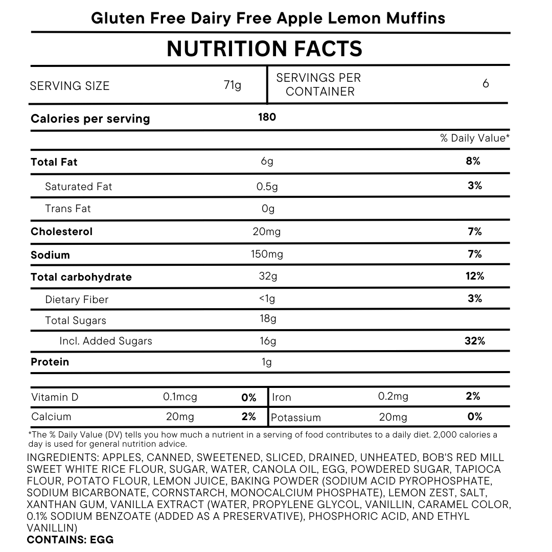 Gluten Free Dairy Free Apple Lemon Muffins - 6 Pack