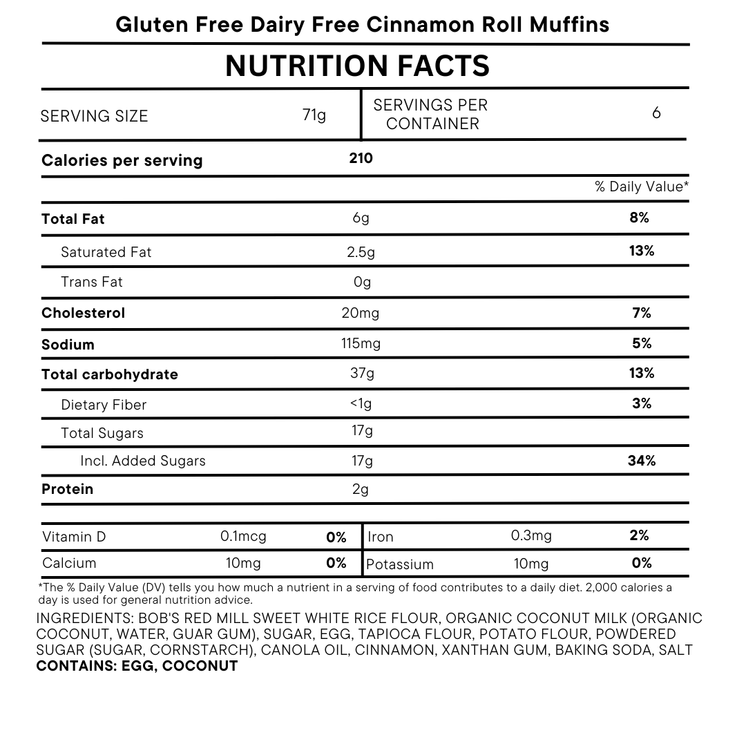 Gluten Free Dairy Free Cinnamon Roll Muffins - 6 Pack