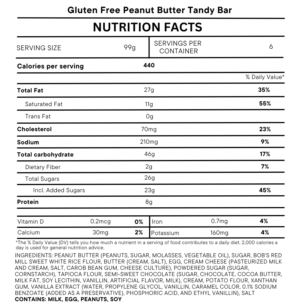 Gluten Free Peanut Butter Tandy Bars - 6 Pack