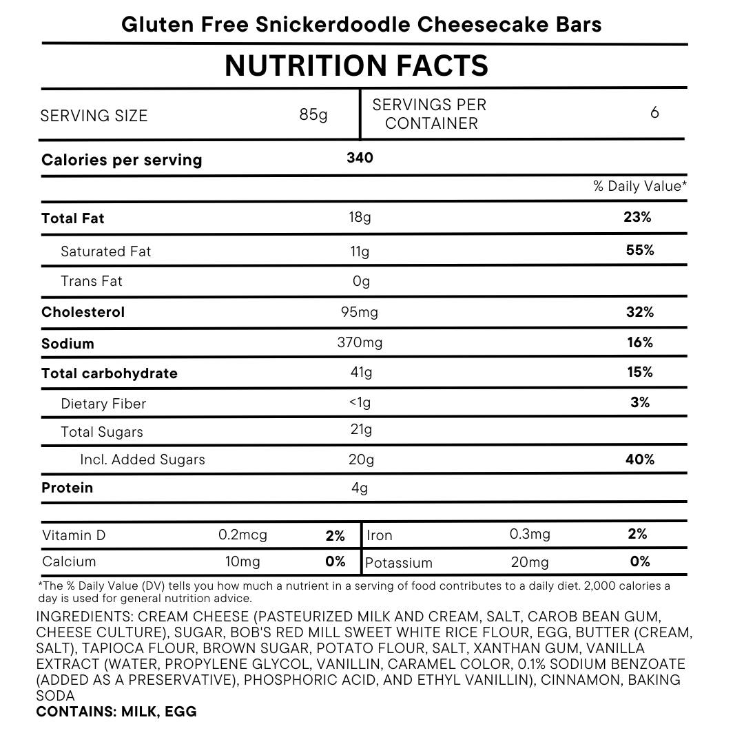 Gluten Free Snickerdoodle Cheesecake Bars - 6 Pack
